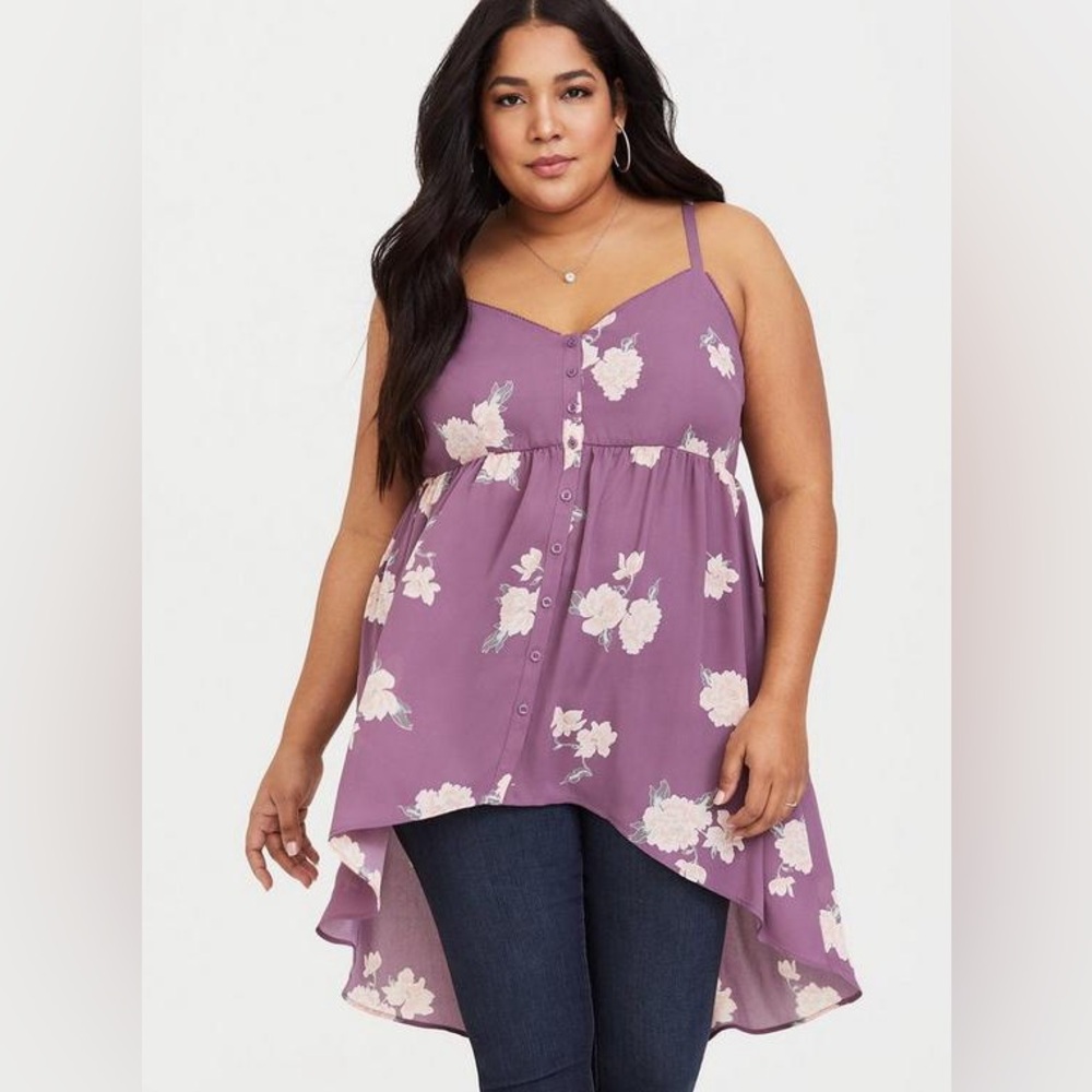 Torrid Lexie - Purple Floral Georgette Babydoll Cami size XL large 0XL.